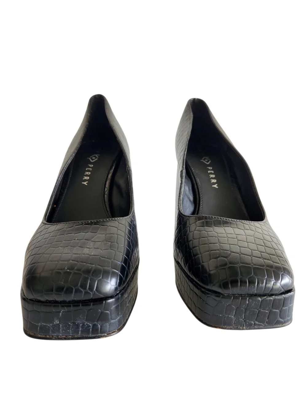 Katy Perry The Uplift Platform Pump Black Block Heel Square Toe  Size 10